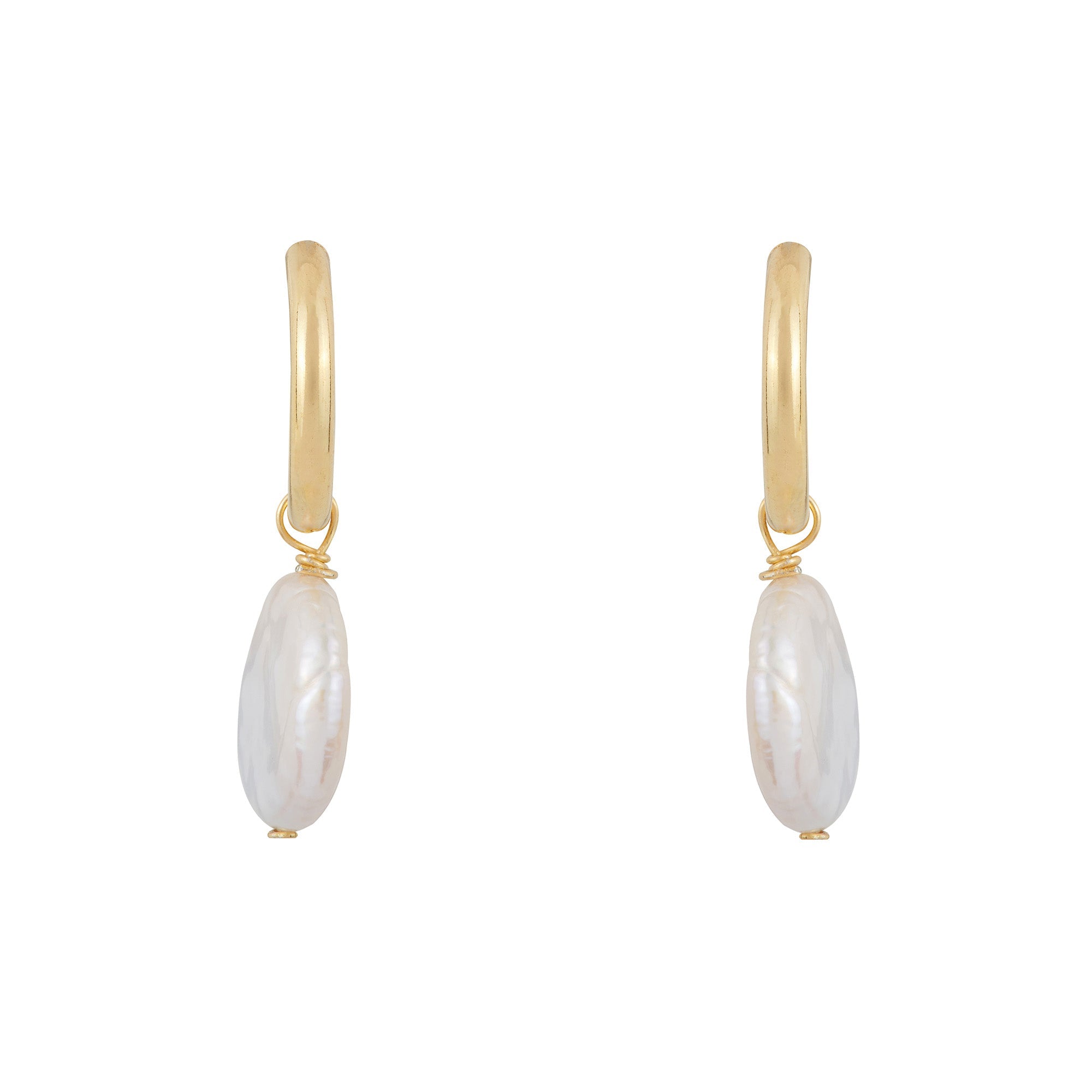 Round Pearl Drop Hoops: Gold