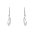 Round Pearl Drop Hoops: Silver