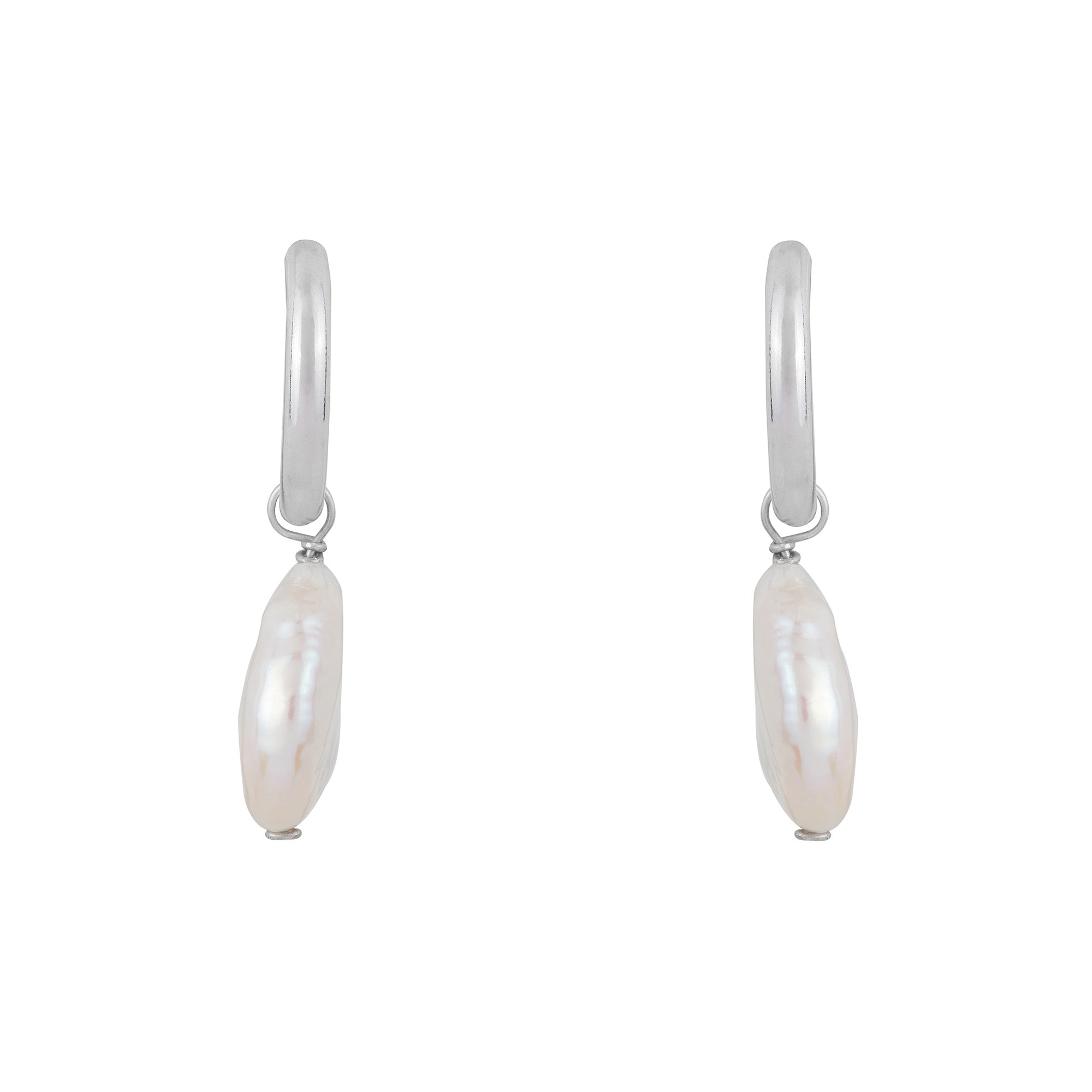 Round Pearl Drop Hoops: Silver