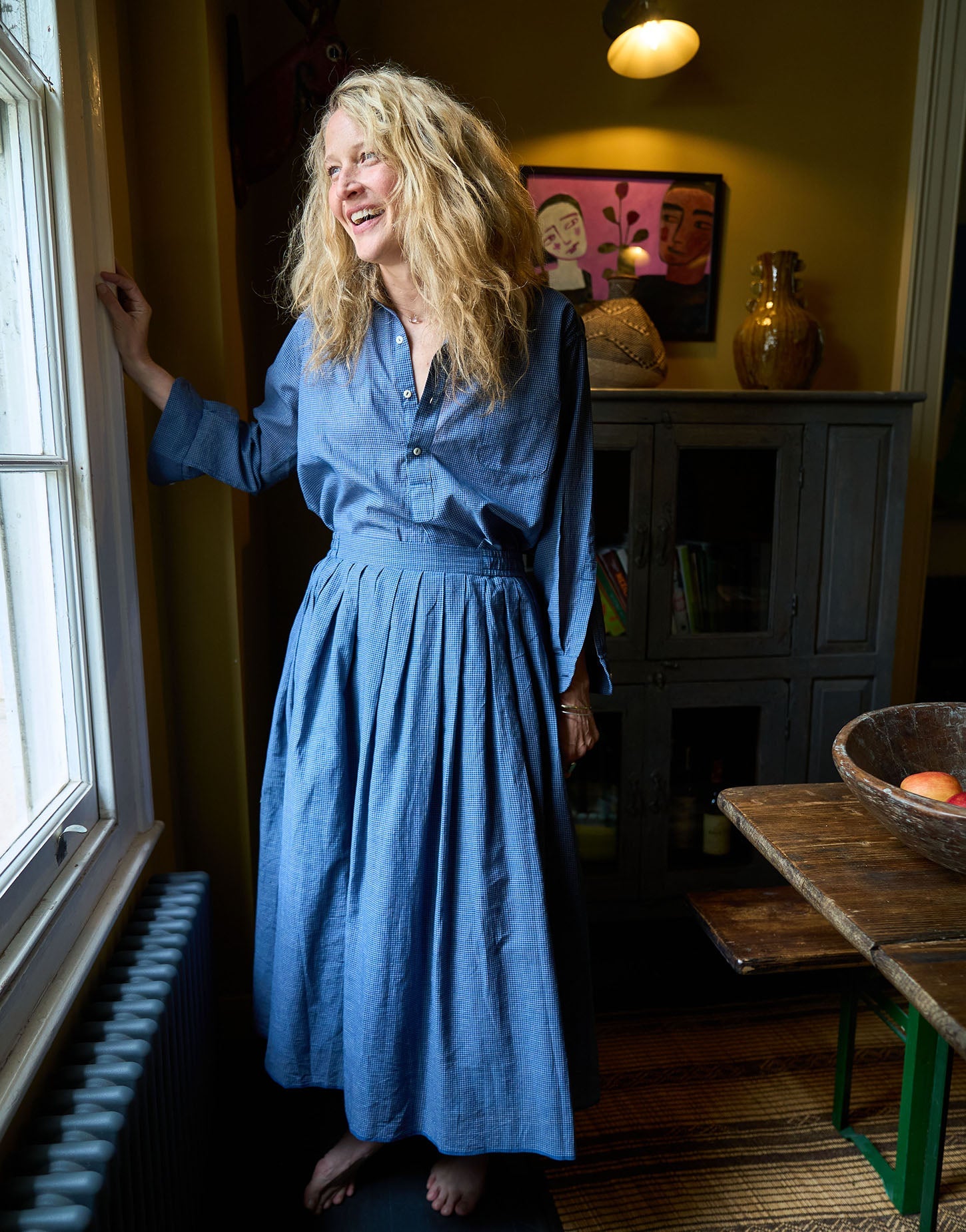 alma skirt | indigo grid