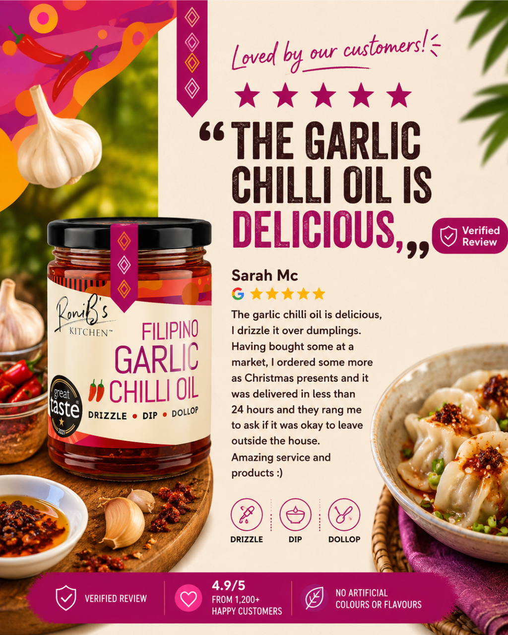Filipino Garlic Chilli Oil | Great Taste Award Winner | 190ml