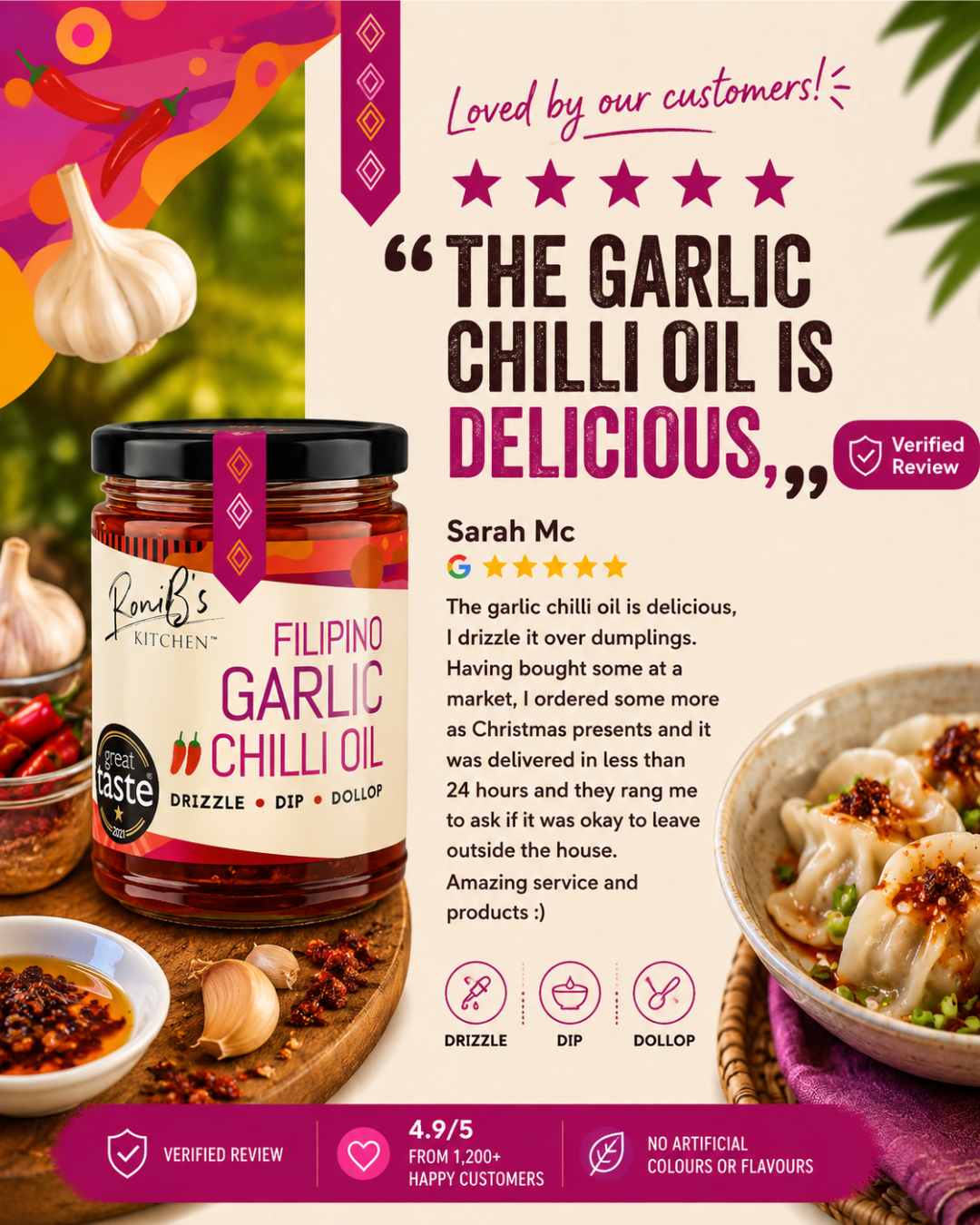Filipino Garlic Chilli Paste with Scotch Bonnets | Great British Food Awards Gold Winner | 190ml