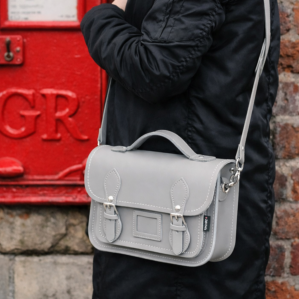 Leather Midi Satchel - Ghost Grey