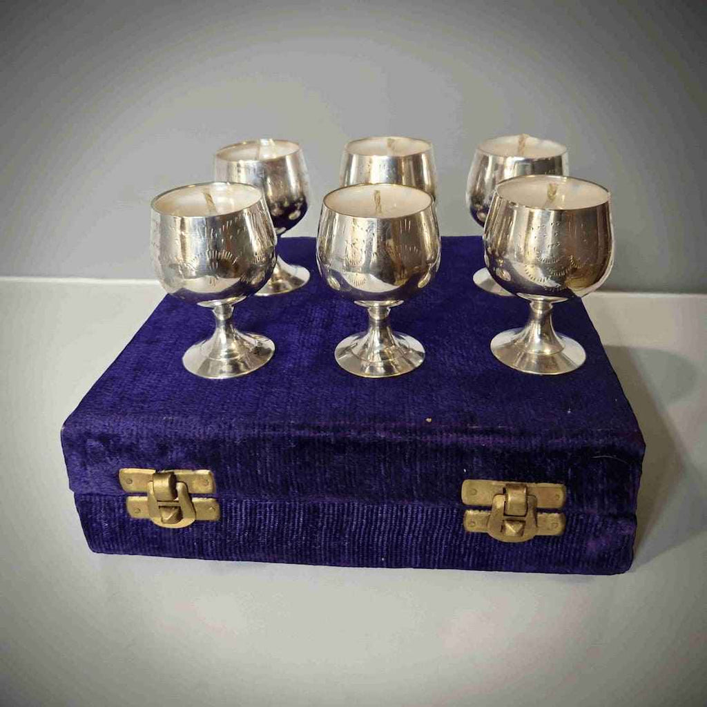 Repurposed Silver Goblet Candle Set