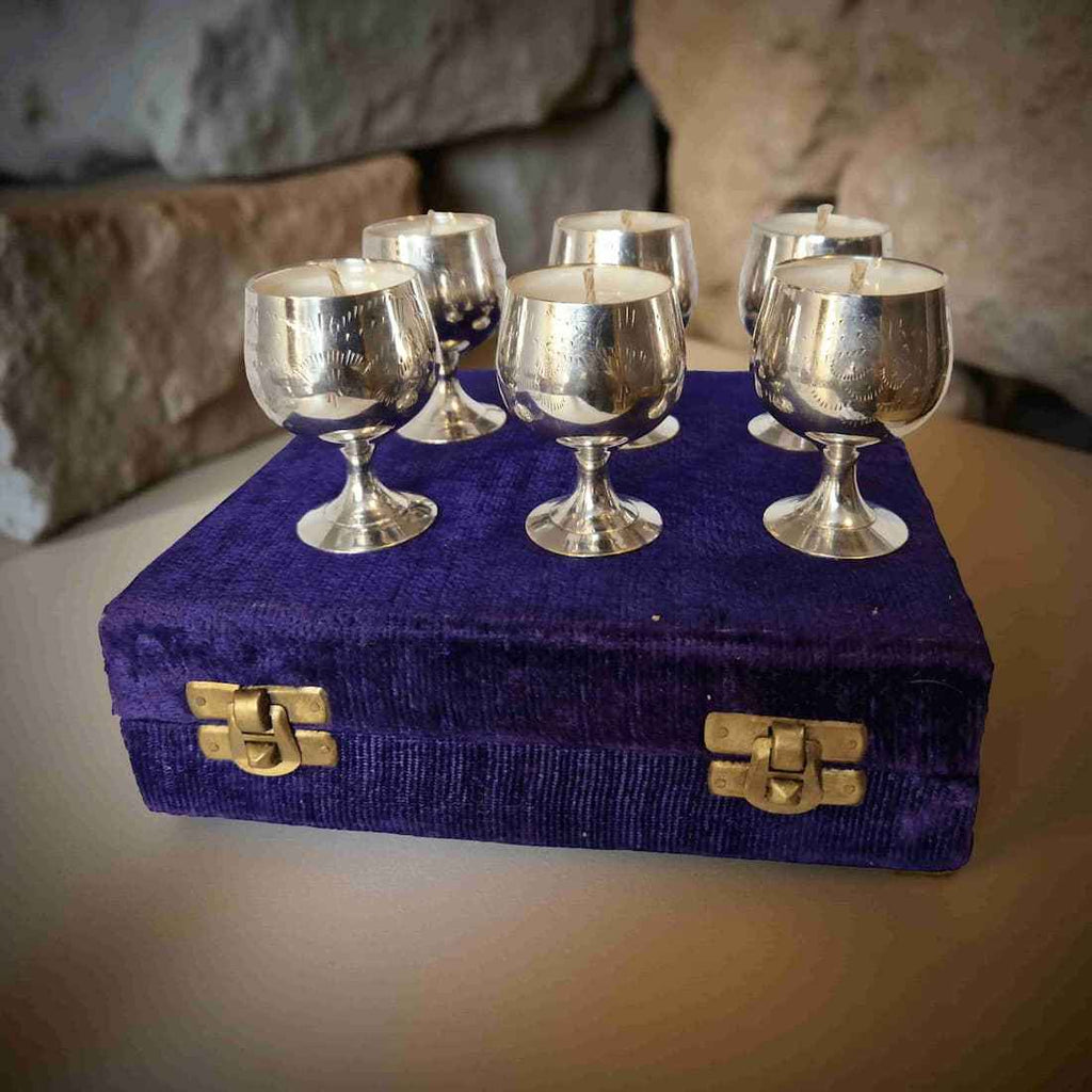 Repurposed Silver Goblet Candle Set