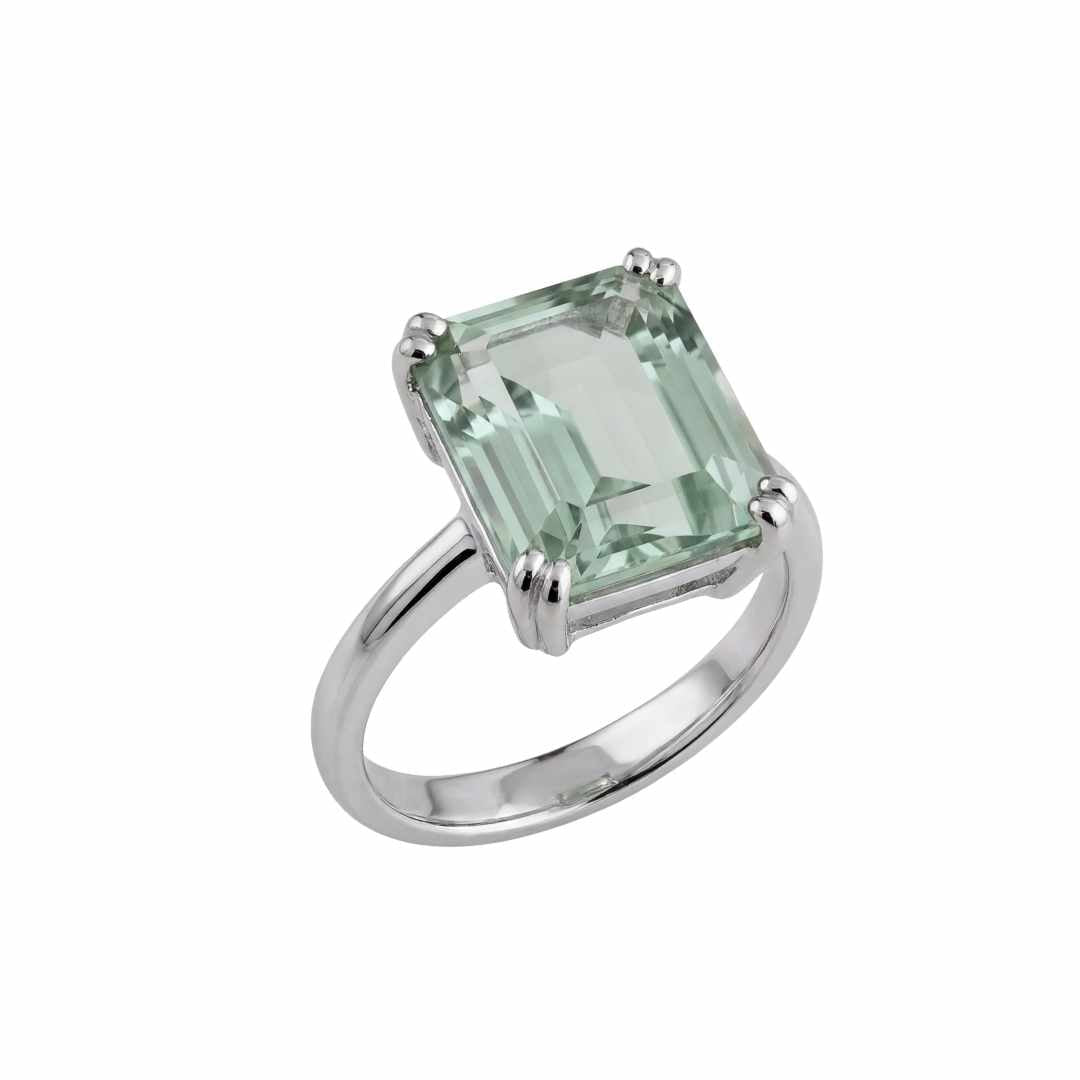 Gold or Silver Green Quartz Ring - Luna