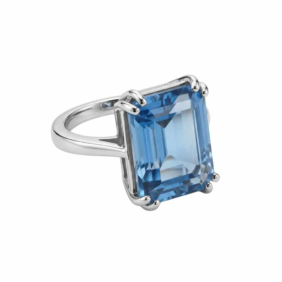 Gold or Silver Ocean Blue Topaz Ring - Bali