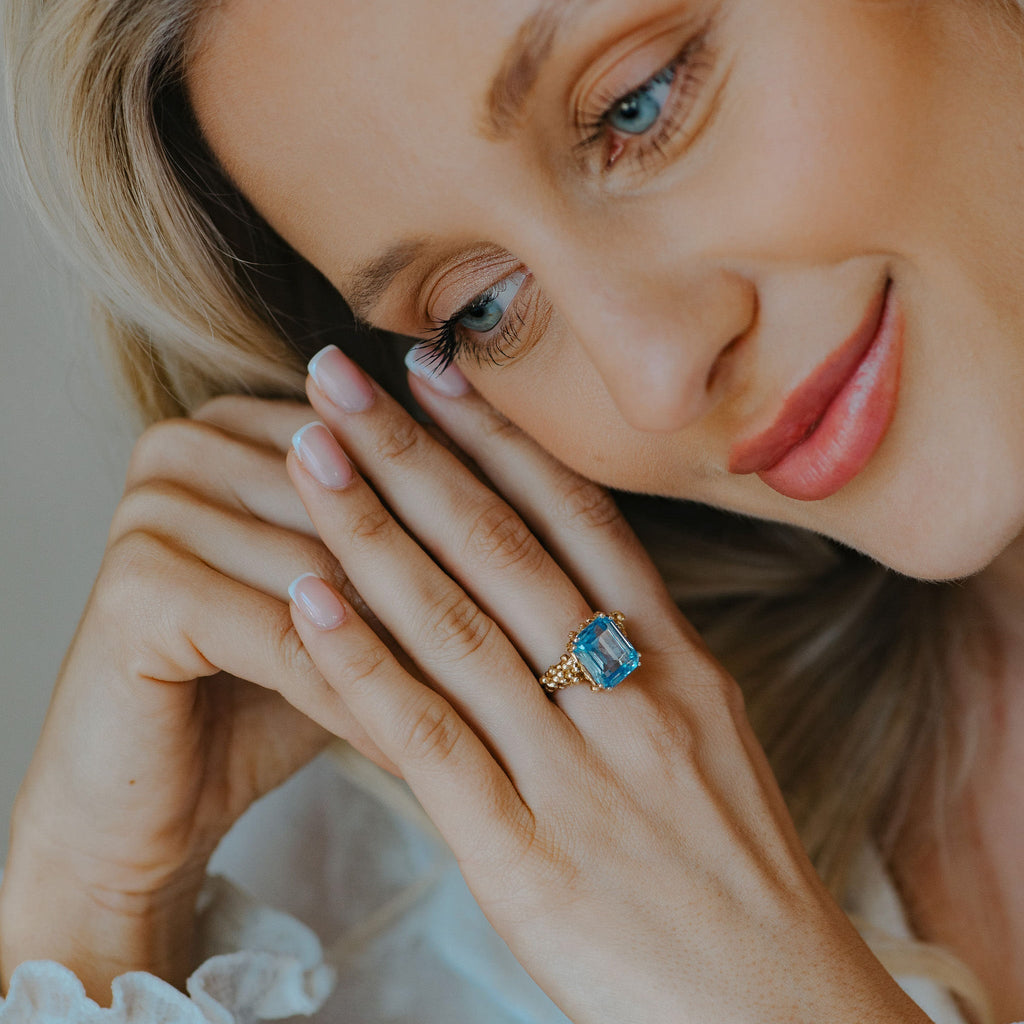 Gold or Silver Sky Blue Topaz Ring - Aurelia