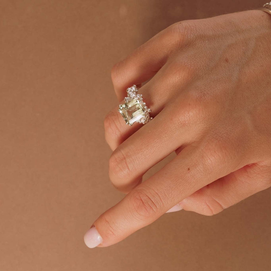 Gold or Silver Statement Green Quartz Ring - Giselle