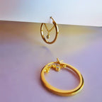 Gold White Gem Chain Hoop Earrings