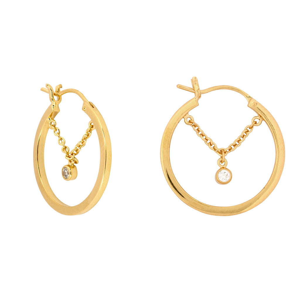 Gold White Gem Chain Hoop Earrings
