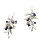 Grappolo Gemstone Earrings – Freshwater Pearls, Iolite & Amethyst - Recycle Sterling Silver