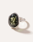 Green Amber ELEMENT Solitaire Adjustable Ring