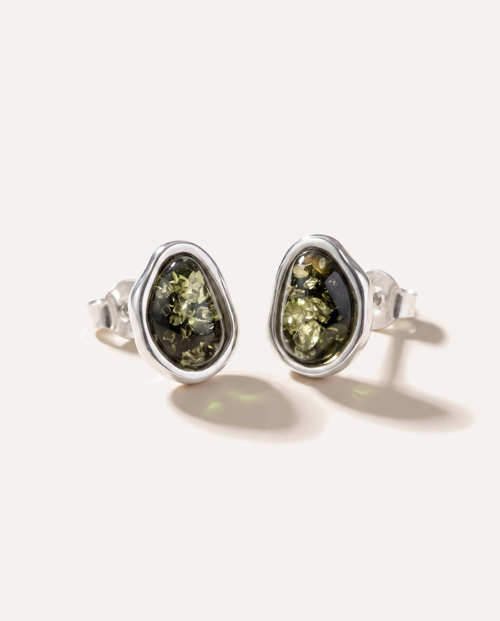 Green Amber ELEMENTS Stud Earrings