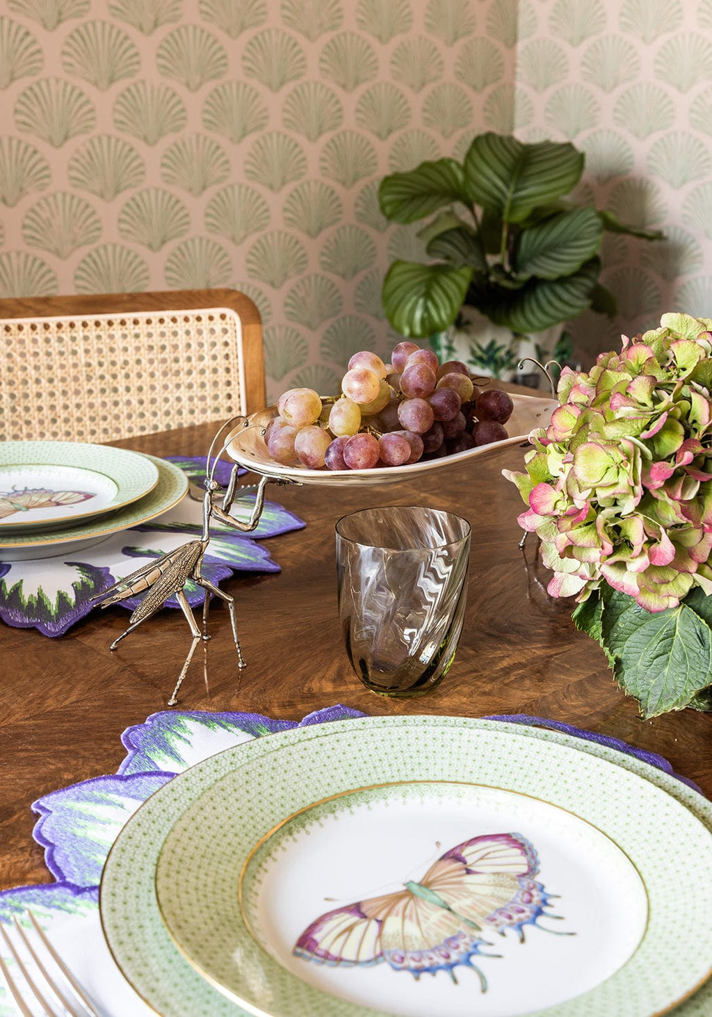 Green Apple Lace Plate Butterfly Side/Pudding Plates  - Set of 4