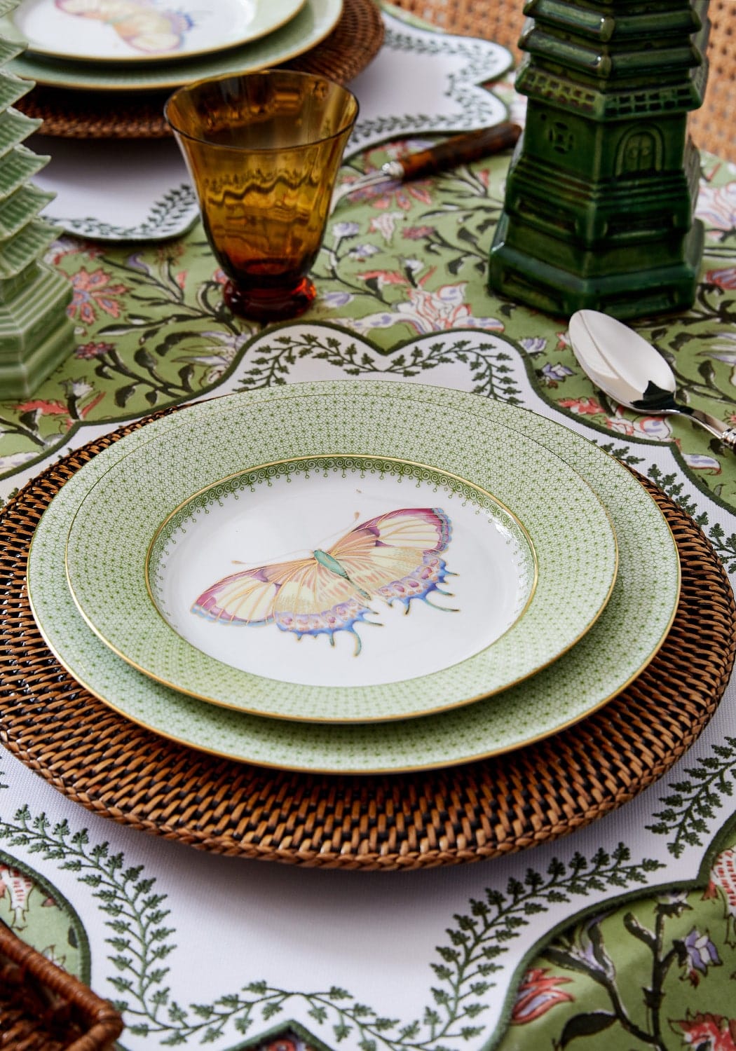 Green Apple Lace Plate Butterfly Side/Pudding Plates  - Set of 4