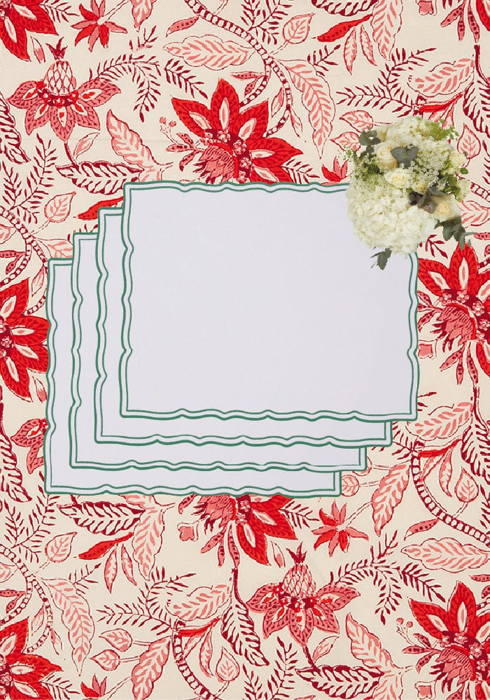 Green Wavy Trim Rectangular Placemats - Set of 4