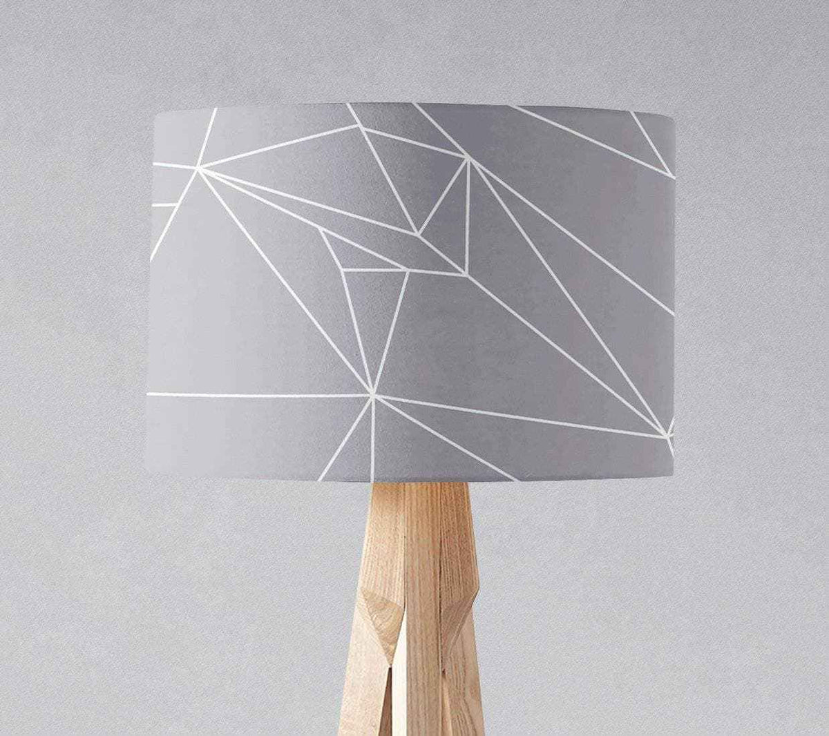 Grey Drum Lampshade, White Geometric Line Design Shade for Table, Floor or Ceiling Pendant Light