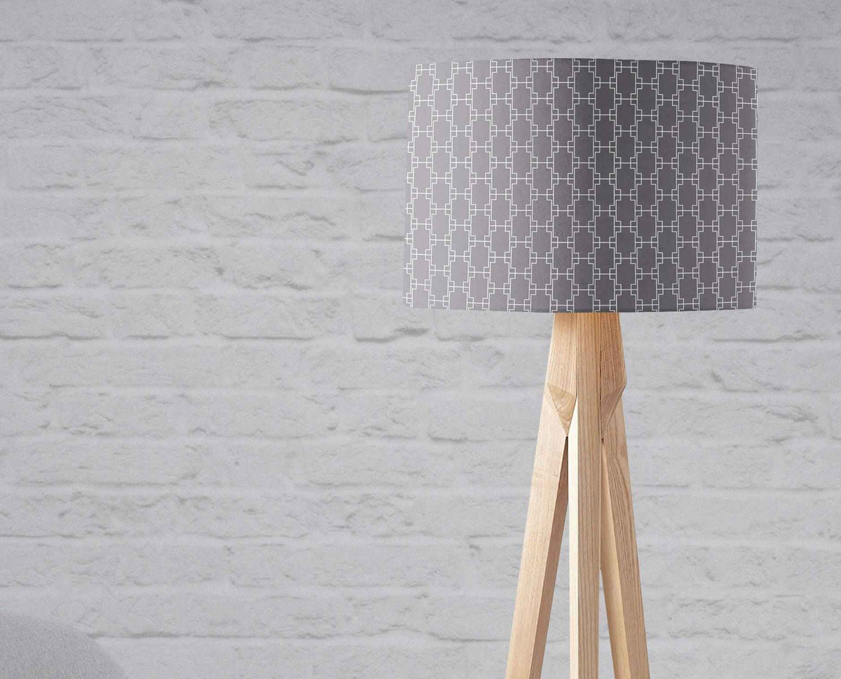 Grey Drum Lampshade, White Squares Geometric Design Shade for Table, Floor or Ceiling Pendant Light