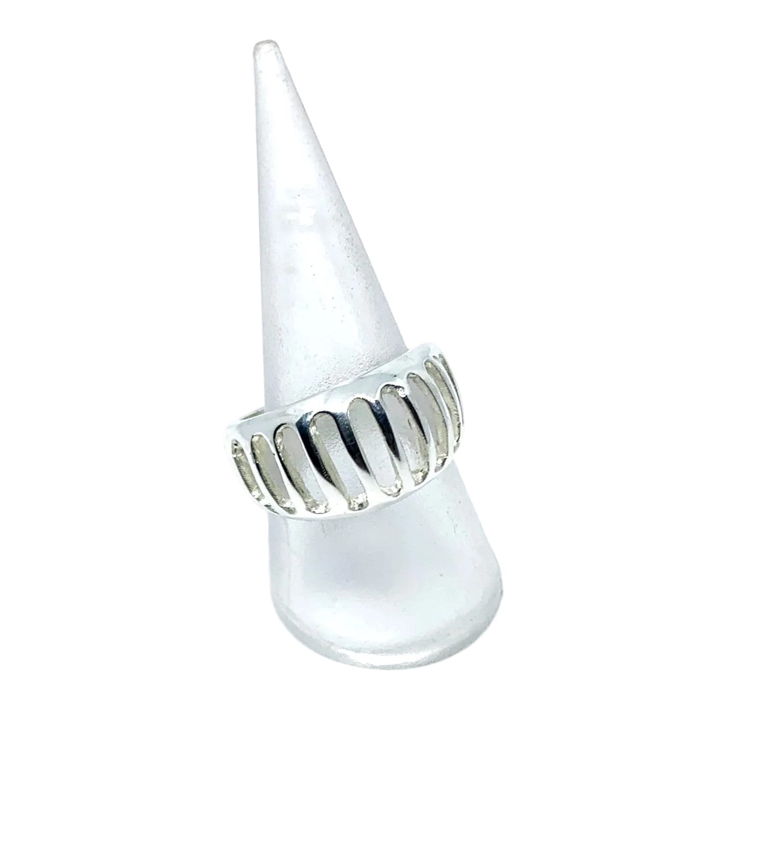 Grill Band Ring – Sterling Silver 925 Egg Shape Architectural