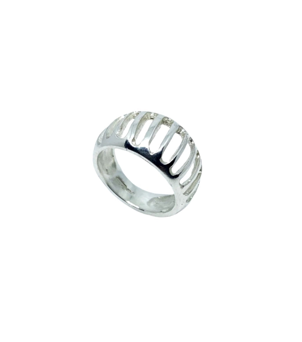 Grill Band Ring – Sterling Silver 925 Egg Shape Architectural