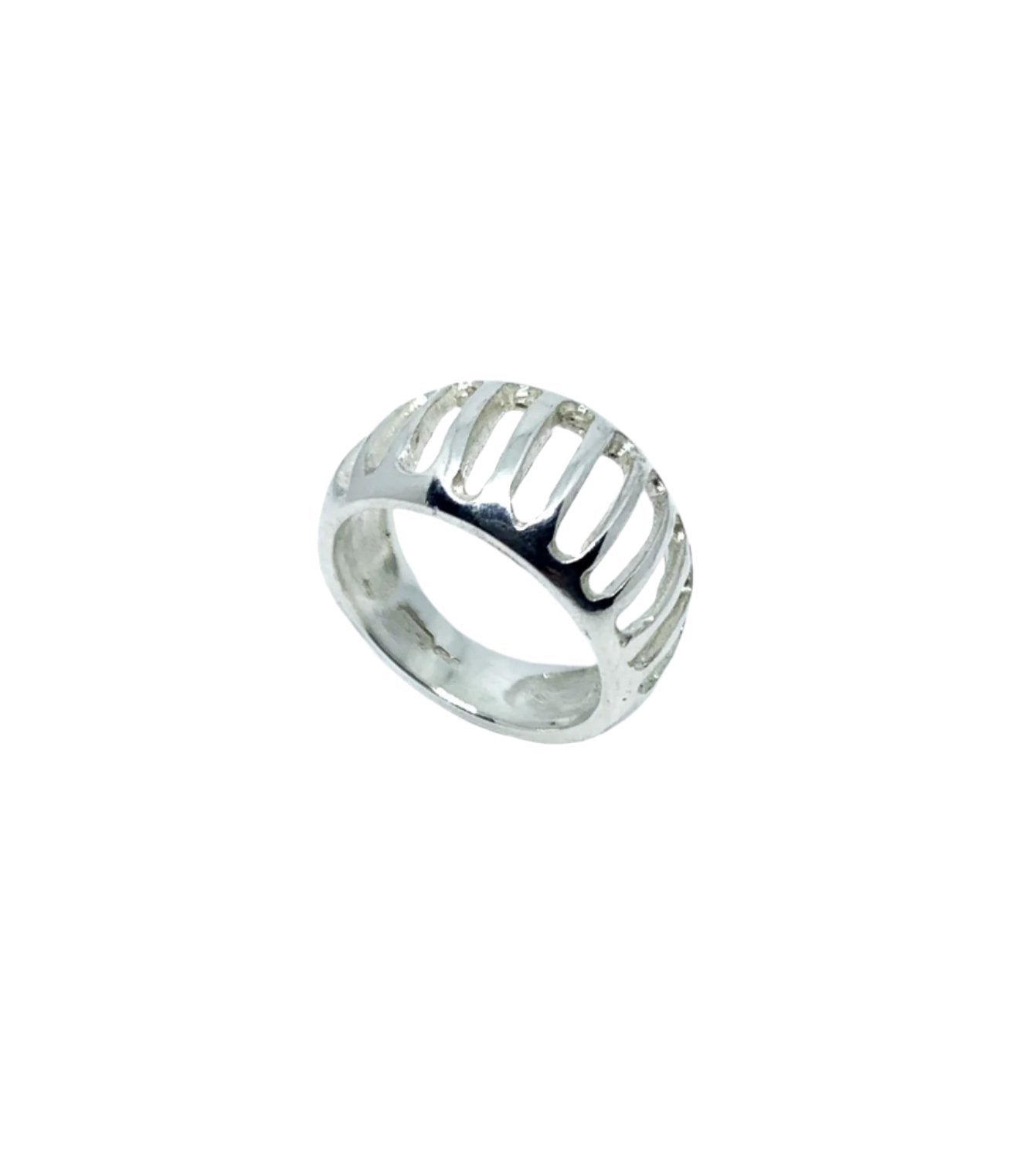 Grill Band Ring – Sterling Silver 925 Egg Shape Architectural