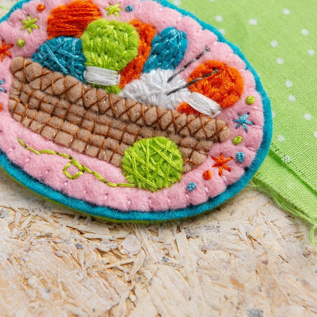 Knitting Basket Felt Craft Brooch Kit for Beginners