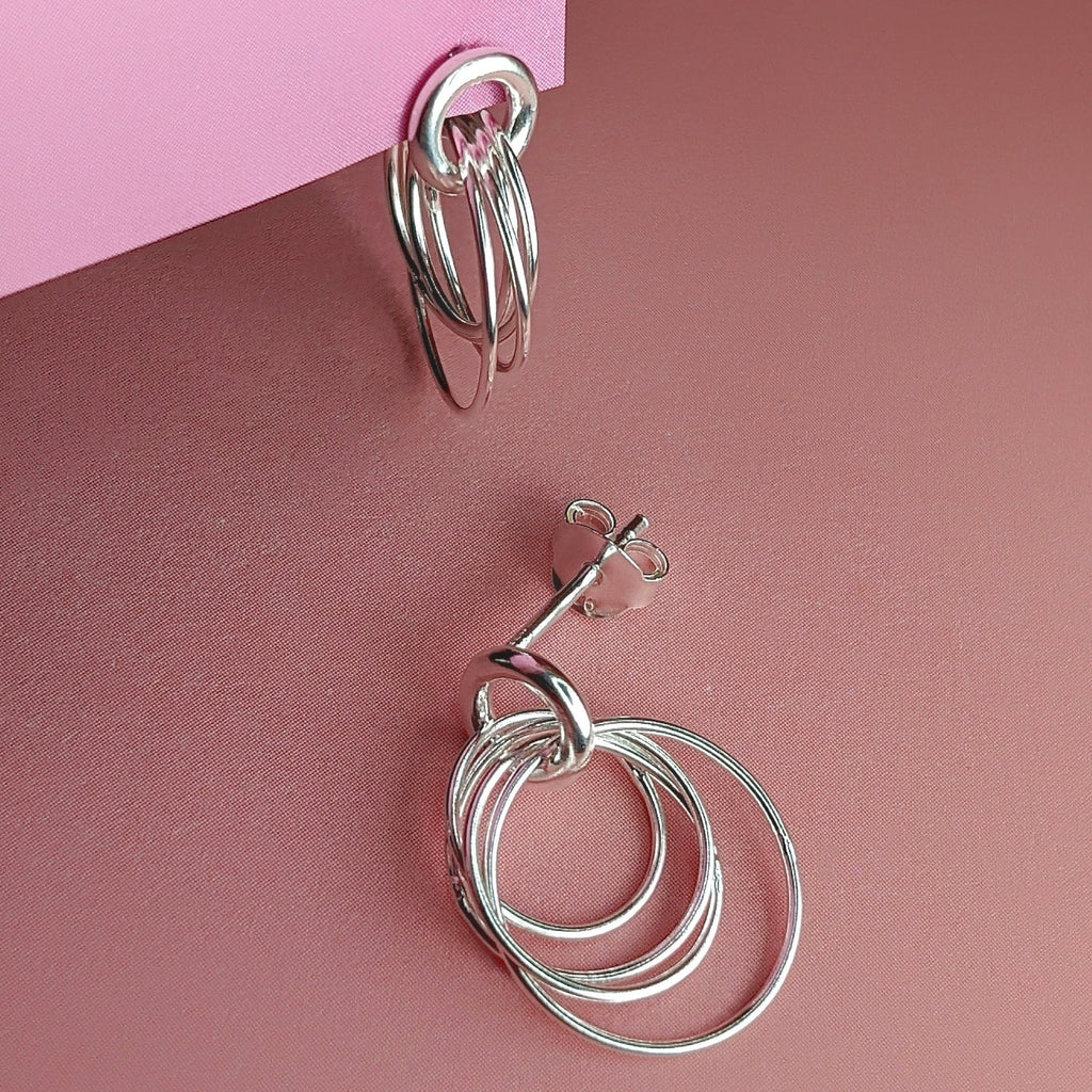 Hoop Cluster Rings Sterling Silver Stud Earrings