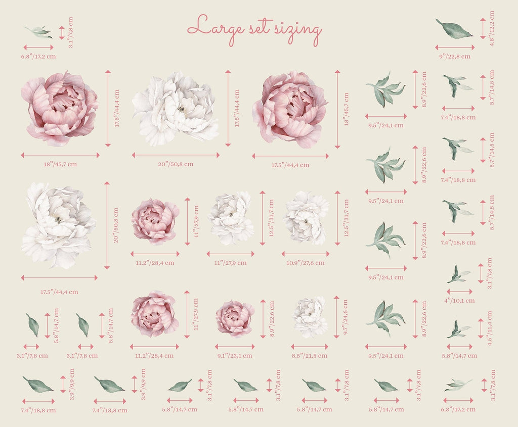 Peony Floral Decals | Self-Adhesive Wall Stickers for Nursery or Home Decor