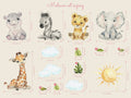 Baby Safari Animals Watercolor Wall Decal | Nursery Mural | Lion Elephant Sticker