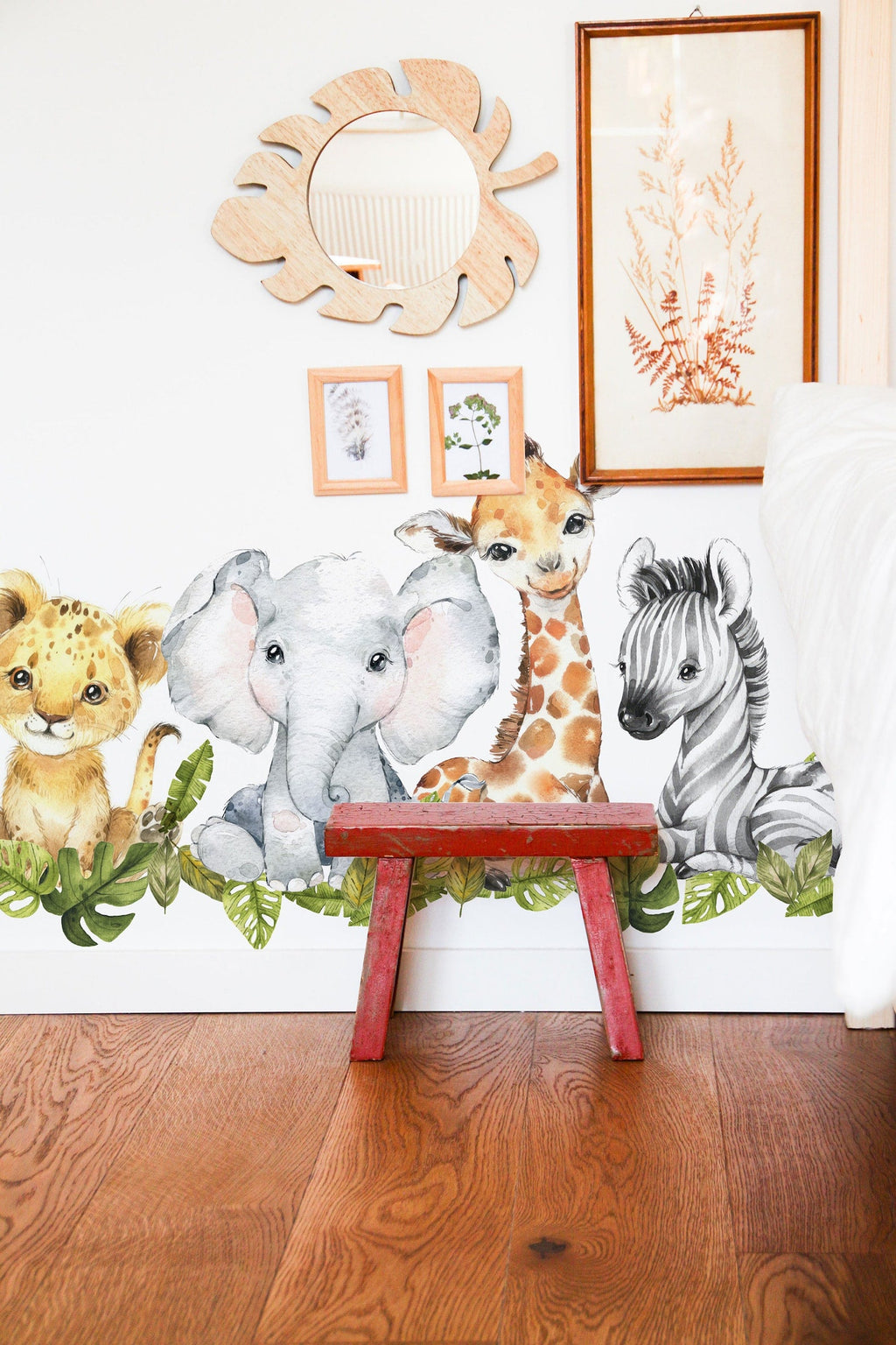 Baby Safari Animals Watercolor Wall Decal | Nursery Mural | Lion Elephant Sticker