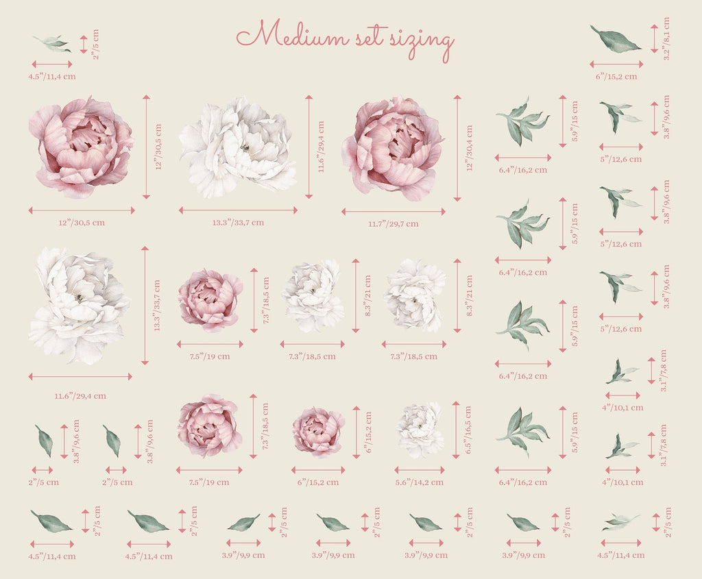 Peony Floral Decals | Self-Adhesive Wall Stickers for Nursery or Home Decor