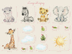 Baby Safari Animals Watercolor Wall Decal | Nursery Mural | Lion Elephant Sticker