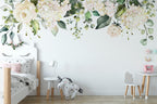 Watercolor White Floral Wall Decal | Soft Bouquet Wall Mural | Nursery Flowers Art Print