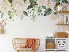 Watercolor White Floral Wall Decal | Soft Bouquet Wall Mural | Nursery Flowers Art Print