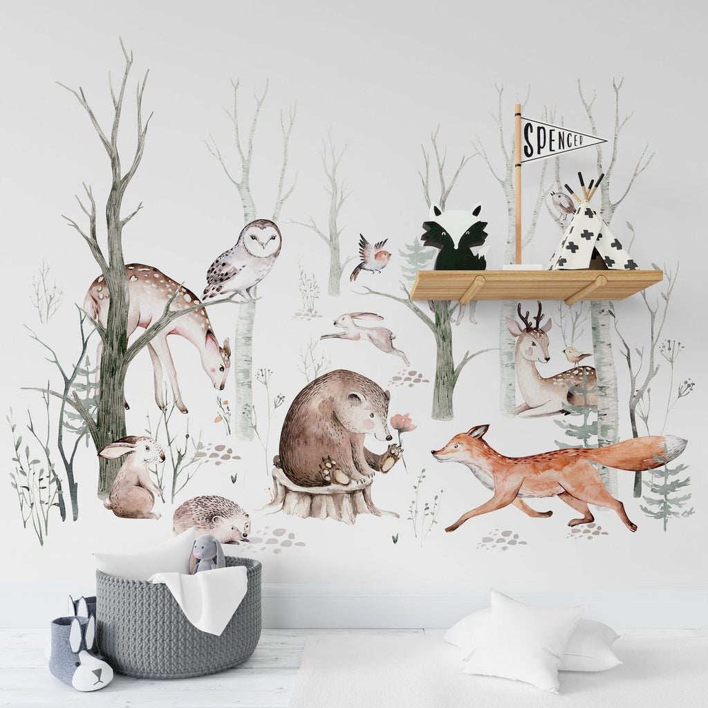 Woodland Forest Wall Decals for Kids | Animals and Tree Wall Decals | Nursery Woodland Stickers