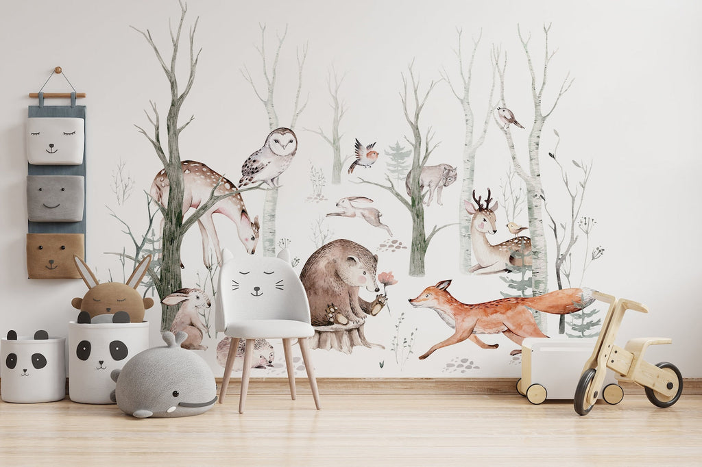 Woodland Forest Wall Decals for Kids | Animals and Tree Wall Decals | Nursery Woodland Stickers