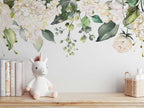Watercolor White Floral Wall Decal | Soft Bouquet Wall Mural | Nursery Flowers Art Print