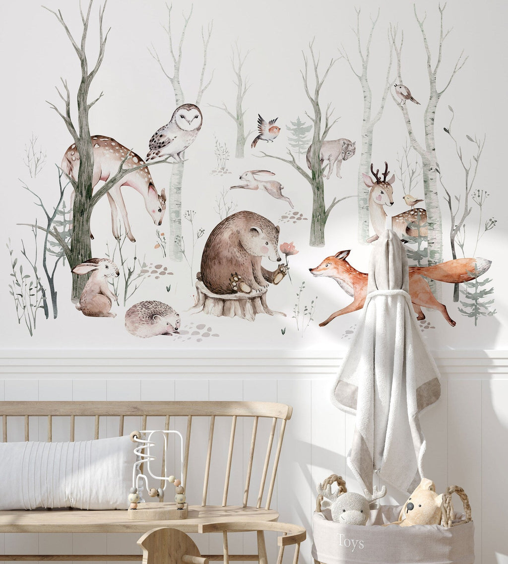 Woodland Forest Wall Decals for Kids | Animals and Tree Wall Decals | Nursery Woodland Stickers