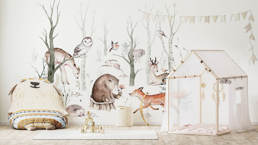 Woodland Forest Wall Decals for Kids | Animals and Tree Wall Decals | Nursery Woodland Stickers