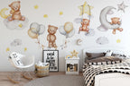 Sleeping Bears Wall Decal | Bears in the Air Nursery Wall Sticker | Clouds and Stars Wall Decor