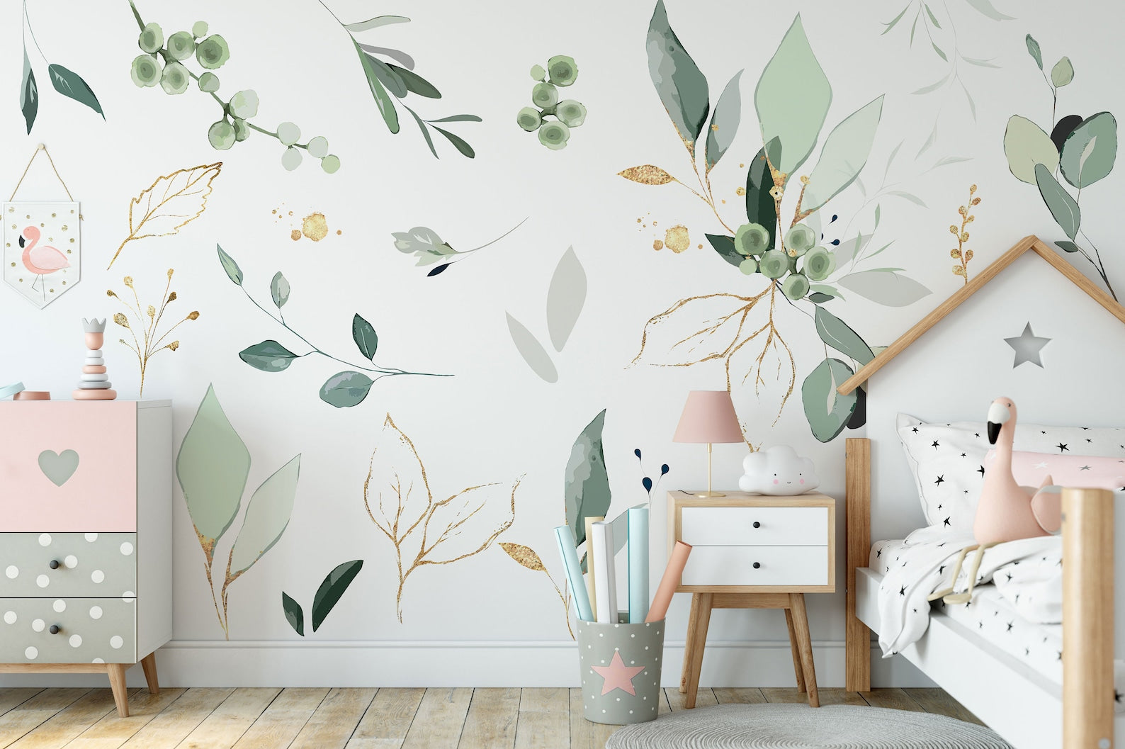 Jungle Leaves Wall Decal for Nursery, Bathroom Tropical Wall Decals, Palm Banana Leaf Wall Decal, Safari Tropical Plants Decal Peel & Stick