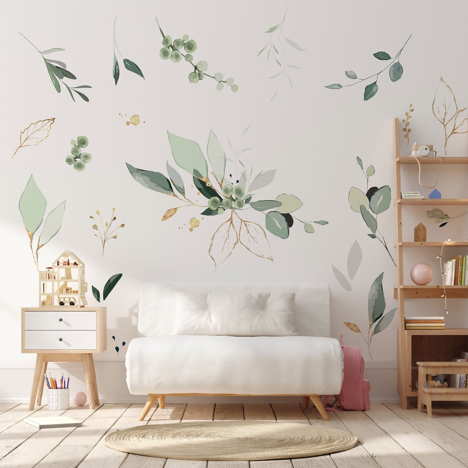 Jungle Leaves Wall Decal for Nursery, Bathroom Tropical Wall Decals, Palm Banana Leaf Wall Decal, Safari Tropical Plants Decal Peel & Stick