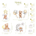 Sleeping Bears Wall Decal | Bears in the Air Nursery Wall Sticker | Clouds and Stars Wall Decor