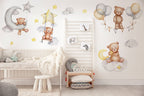 Sleeping Bears Wall Decal | Bears in the Air Nursery Wall Sticker | Clouds and Stars Wall Decor