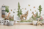Forest Animals Wall Decal | Cute Animals with Big Trees Wall Sticker | Nursery Watercolor Forest Animals Wall Decals