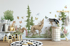 Forest Animals Wall Decal | Cute Animals with Big Trees Wall Sticker | Nursery Watercolor Forest Animals Wall Decals