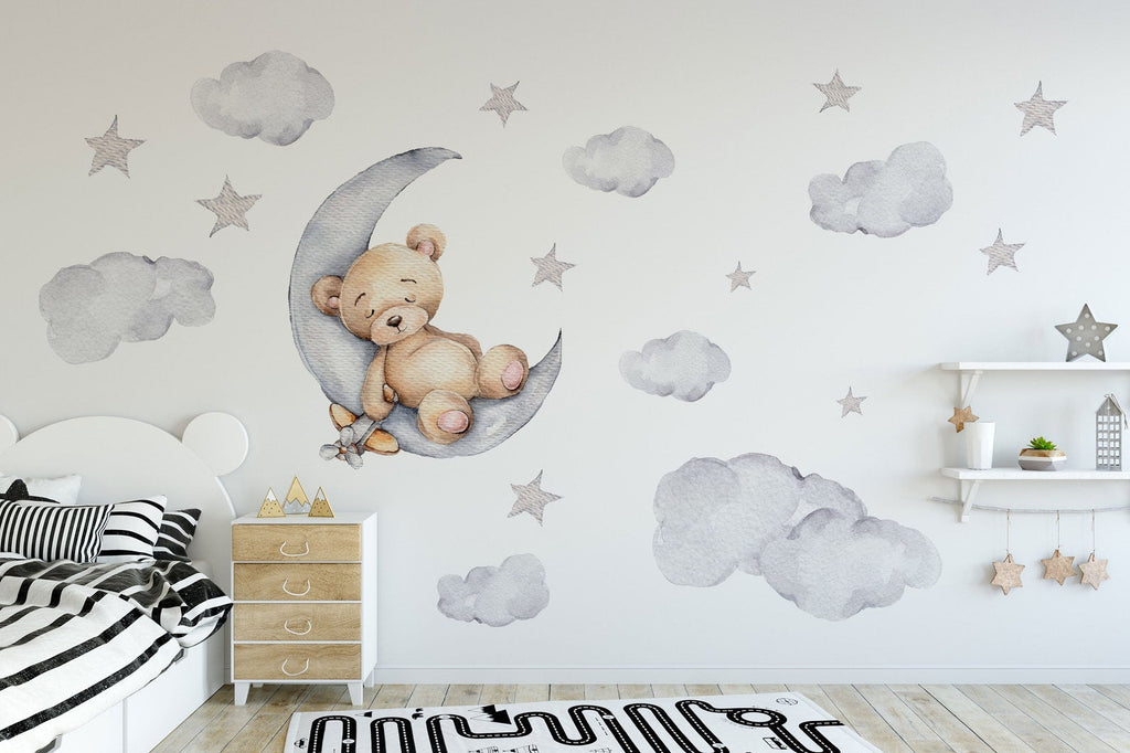 Bear on Moon Nursery Wall Decal | Bear Wall Decal | Baby Nursery Décor | Easily Repositionable