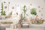 Forest Animals Wall Decal | Cute Animals with Big Trees Wall Sticker | Nursery Watercolor Forest Animals Wall Decals