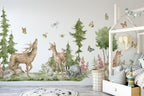Forest Animals Wall Decal | Cute Animals with Big Trees Wall Sticker | Nursery Watercolor Forest Animals Wall Decals